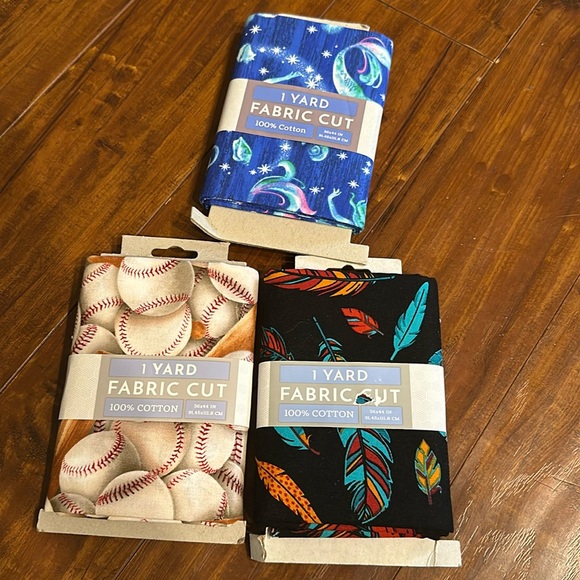 (3) 1 yard cuts‎ of fabric NEW Mermaids, Feathers, Baseballs - Picture 1 of 3